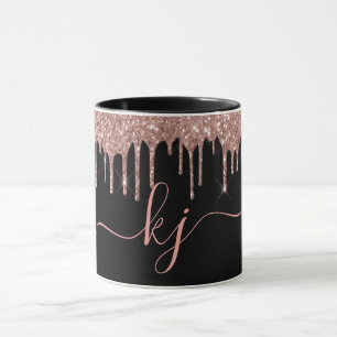 Elegante Rose Gold Glitzer Tropfen 2 Monogramm Scr Tasse