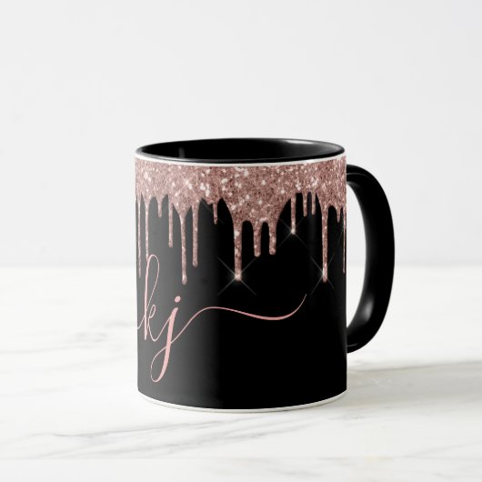 Elegante Rose Gold Glitzer Tropfen 2 Monogramm Scr Tasse (VorderseiteRechts)