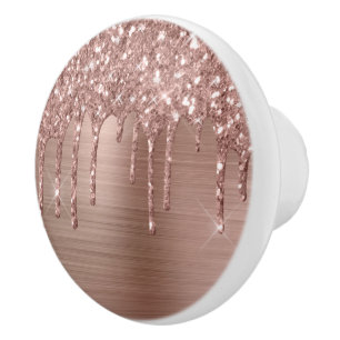 Elegante Rose Gold Glitzer Tropfen auf Rosa Metal Keramikknauf