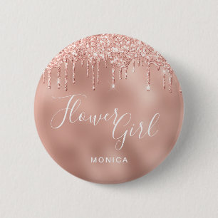 Elegante Rose Gold Glitzer Tropfen Blume Mädchen Button