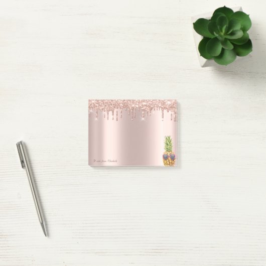 Elegante Rose Gold Glitzer Tropfen Cool Ananas Post-it Klebezettel (Büro)