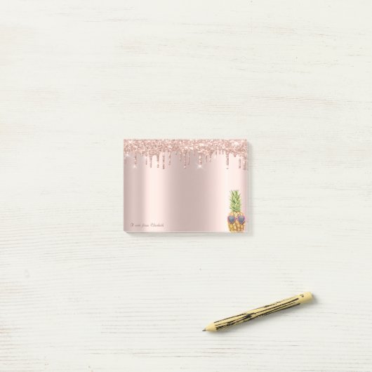Elegante Rose Gold Glitzer Tropfen Cool Ananas Post-it Klebezettel (Auf Schreibtisch)