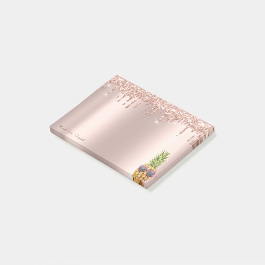 Elegante Rose Gold Glitzer Tropfen Cool Ananas Post-it Klebezettel (angewinkelt)