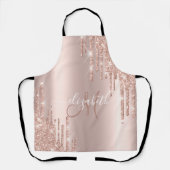 Elegante Rose Gold Glitzer Tropfen fallen Monogram Schürze (Vorderseite)