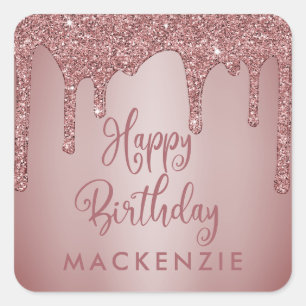 Elegante Rose Gold Glitzer Tropfen Geburtstag Quadratischer Aufkleber