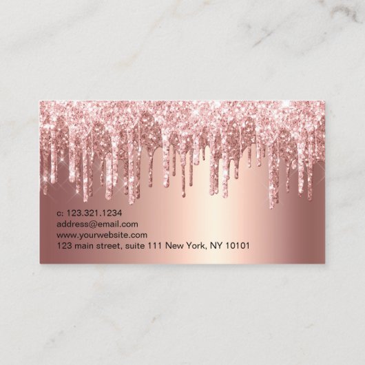 Elegante Rose Gold Glitzer Tropfen Haarstylistin Visitenkarte (Rückseite)
