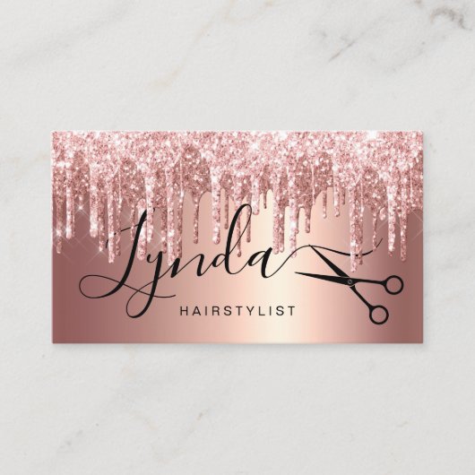 Elegante Rose Gold Glitzer Tropfen Haarstylistin Visitenkarte (Vorderseite)