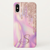 Elegante Rose Gold Glitzer Tropfen Holographisch Case-Mate iPhone Hülle (Rückseite)