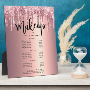 Elegante Rose Gold Glitzer Tropfen Makeup Services Fotoplatte