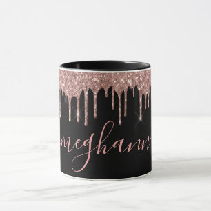 Elegante Rose Gold Glitzer Tropfen Monogram Script Tasse