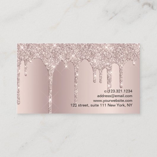 Elegante Rose Gold Glitzer Tropfen Nägel Visitenkarte (Rückseite)