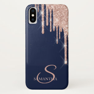 Elegante Rose Gold Glitzer Tropfen, Navy Blue Case-Mate iPhone Hülle