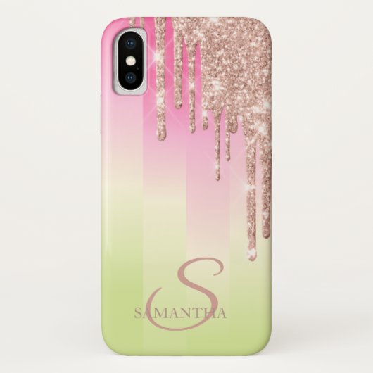Elegante Rose Gold Glitzer Tropfen Ombre Striped Case-Mate iPhone Hülle (Rückseite)