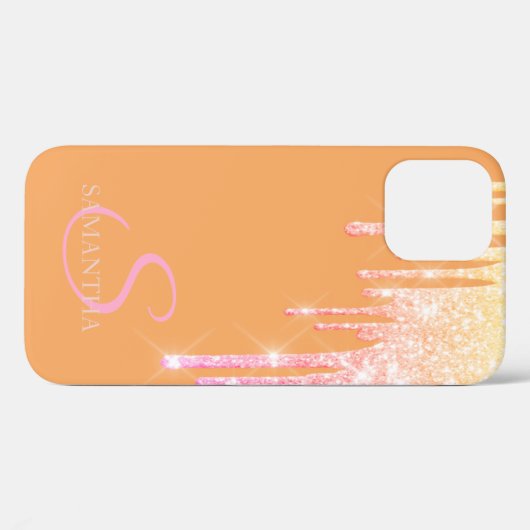 Elegante Rose Gold Glitzer Tropfen Orange Case-Mate iPhone Hülle (Rückseite (Horizontal))
