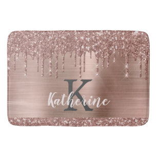 Elegante Rose Gold Glitzer Tropfen Rosa Metalname Badematte