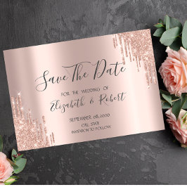 Elegante Rose Gold Glitzer Tropfen Save the Date