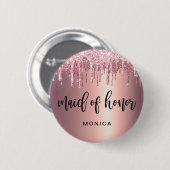 Elegante Rose Gold Glitzer Tropfen Trauzeugin Button (Vorne & Hinten)