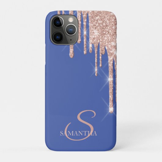 Elegante Rose Gold Glitzer Tropfen Violet Case-Mate iPhone Hülle (Rückseite)