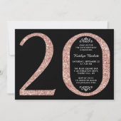 Elegante Rose Gold Glitzer Typografie 20. Geburtst Einladung (Vorderseite)
