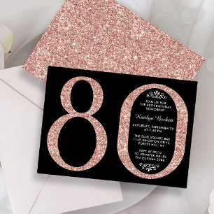 Elegante Rose Gold Glitzer Typografie 80. Geburtst Einladung
