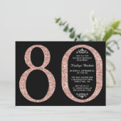 Elegante Rose Gold Glitzer Typografie 80. Geburtst Einladung (Stehend Vorderseite)