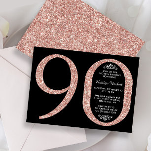 Elegante Rose Gold Glitzer Typografie 90. Geburtst Einladung