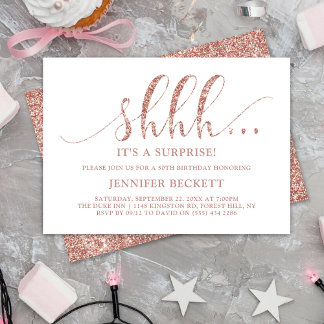 Elegante Rose Gold Glitzer Überraschung Geburtstag Einladung