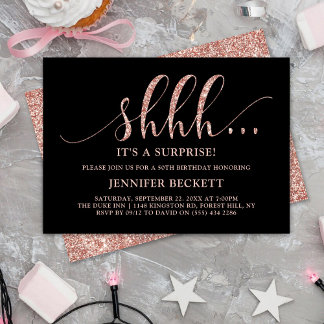 Elegante Rose Gold Glitzer Überraschung Geburtstag Einladung