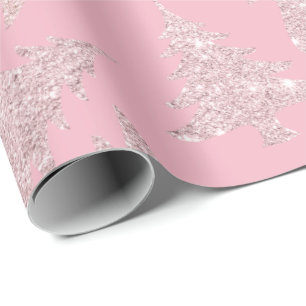 Elegante Rose Gold Glitzer Weihnachtsbaum Muster Geschenkpapier