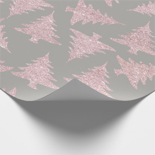 Elegante Rose Gold Glitzer Weihnachtsbaum Muster Geschenkpapier (Ecke)
