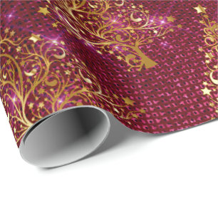 Elegante Rose Gold Glitzer Weihnachtsbaum Muster Geschenkpapier