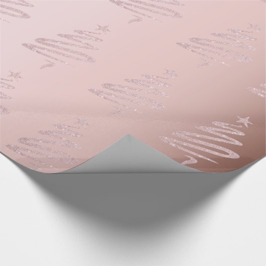 Elegante Rose Gold Glitzer Weihnachtsbaum Muster Geschenkpapier (Ecke)