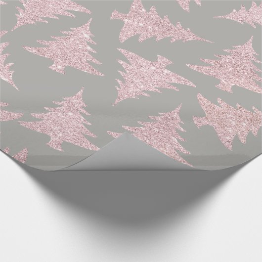 Elegante Rose Gold Glitzer Weihnachtsbaum Muster Geschenkpapier (Ecke)