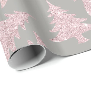 Elegante Rose Gold Glitzer Weihnachtsbaum Muster Geschenkpapier
