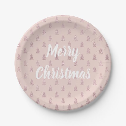 Elegante Rose Gold Glitzer Weihnachtsbaum Muster Pappteller (Vorderseite)