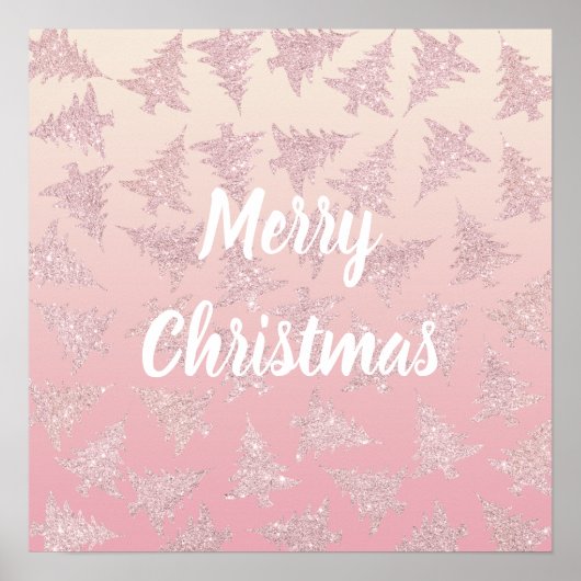 Elegante Rose Gold Glitzer Weihnachtsbaum Muster Poster (Vorne)