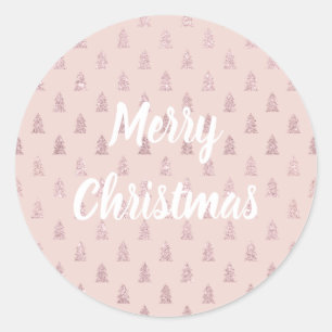 Elegante Rose Gold Glitzer Weihnachtsbaum Muster Runder Aufkleber