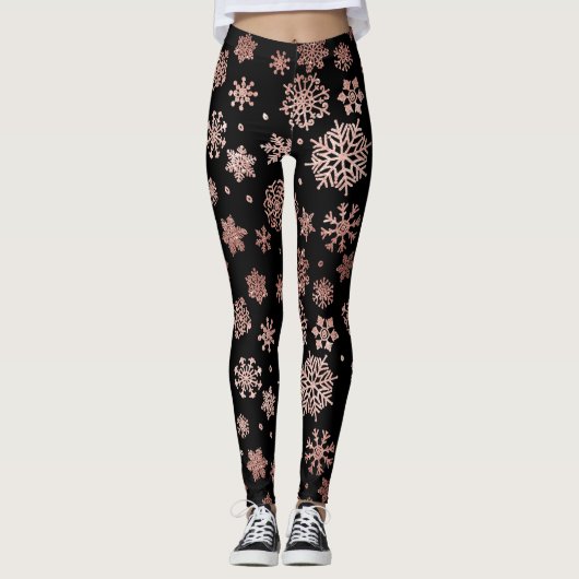 Elegante Rose Gold Glitzer Weihnachtsschneeflocken Leggings (Vorderseite)