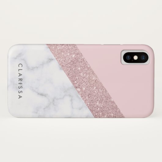 elegante Rose Gold Glitzer weiß Marmor Rosa Case-Mate iPhone Hülle (Rückseite (Horizontal))