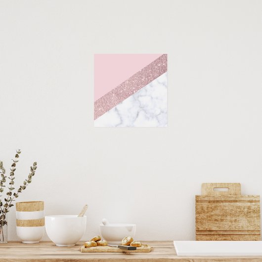 elegante Rose Gold Glitzer weiß Marmor Rosa Poster (Küche)