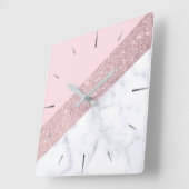 elegante Rose Gold Glitzer weiß Marmor Rosa Quadratische Wanduhr (Winkel)
