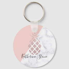 Elegante Rose Gold Glitzer Weißer Marmor Rosa Schlüsselanhänger