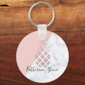 Elegante Rose Gold Glitzer Weißer Marmor Rosa Schlüsselanhänger (Vorderseite)