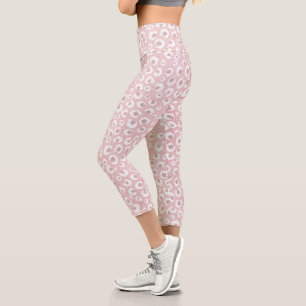 Elegante Rose Gold Glitzer White Leopard Print Capri Leggings