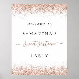 Elegante Rose Gold Glitzer Willkommen Sweet 16 Par Poster