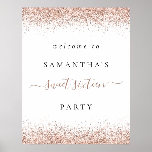 Elegante Rose Gold Glitzer Willkommen Sweet 16 Par Poster (Vorne)