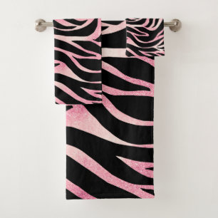 Elegante Rose Gold Glitzer Zebra Black Animal Prin Badhandtuch Set