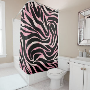 Elegante Rose Gold Glitzer Zebra Black Animal Prin Duschvorhang