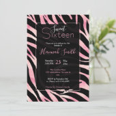 Elegante Rose Gold Glitzer Zebra Black Animal Prin Einladung (Stehend Vorderseite)