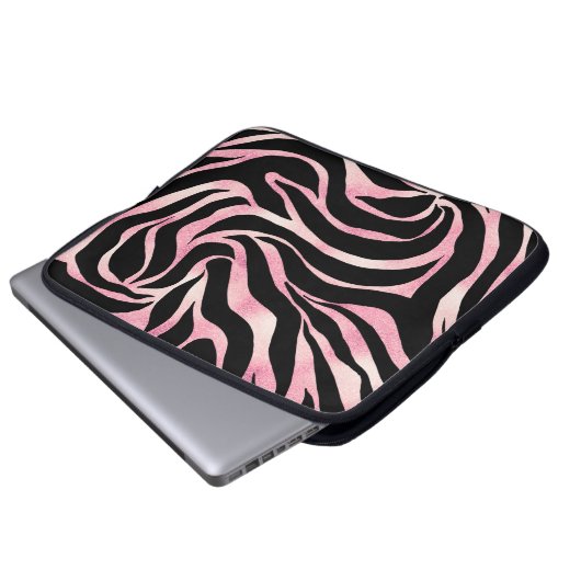 Elegante Rose Gold Glitzer Zebra Black Animal Prin Laptopschutzhülle (Vorne Knopf)